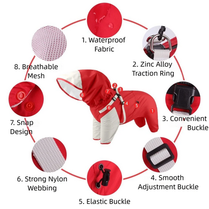Waterproof Pet Dog Raincoat with Hat Lightweight Outdoor Dog Raincoat Reflective Stripe S-XXL Dog Rain Cape Pet Supplies