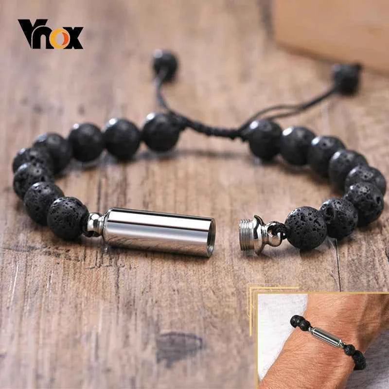Mens Lava Stone Urn Bracelet for Ashes Cremation Keepsake Memorial Jewelry