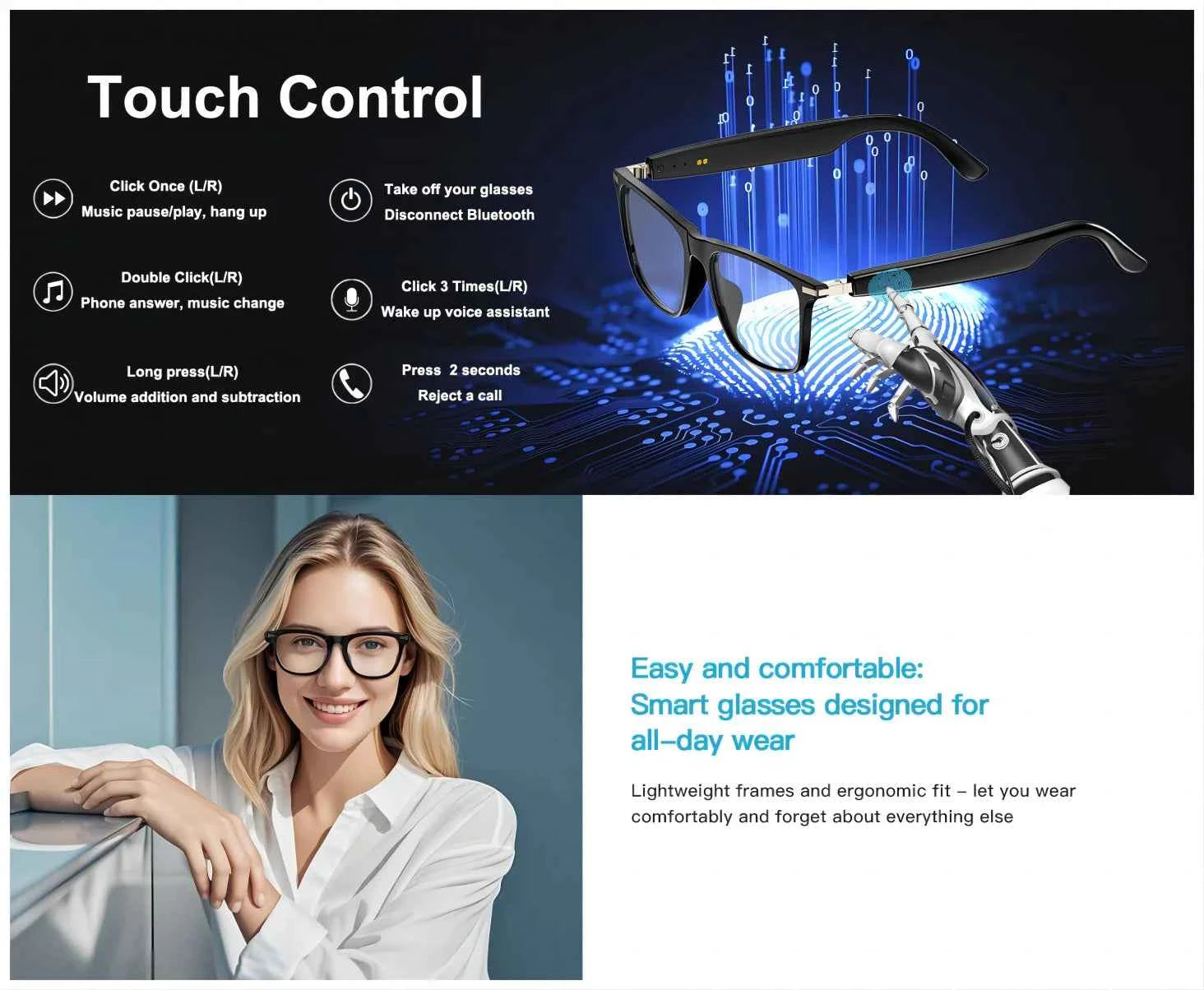 Giinova AI Translation Smart Glasses Real Time 160 Languages Photochromic Lenses