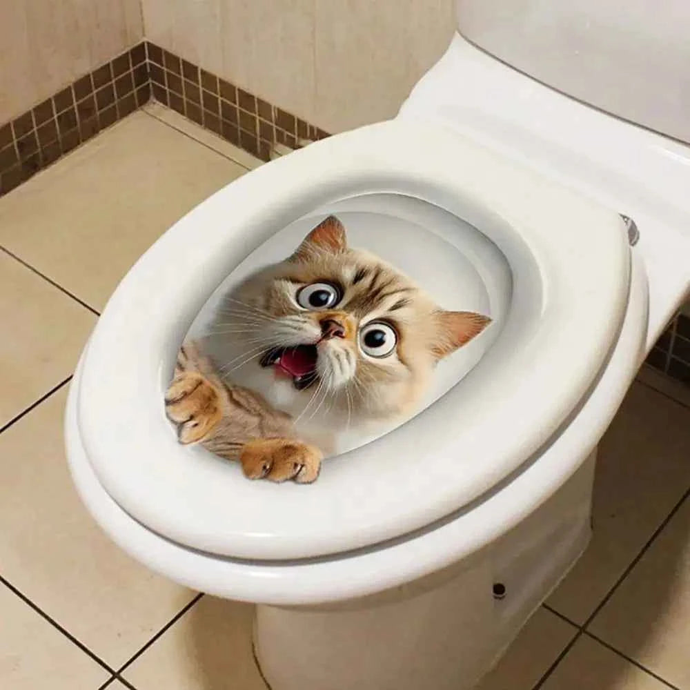 Funny 3D Cat Toilet Stickers Self-adhesive DIY Wall Sticker Squirrel Water Resistant Toilet Seat Decals