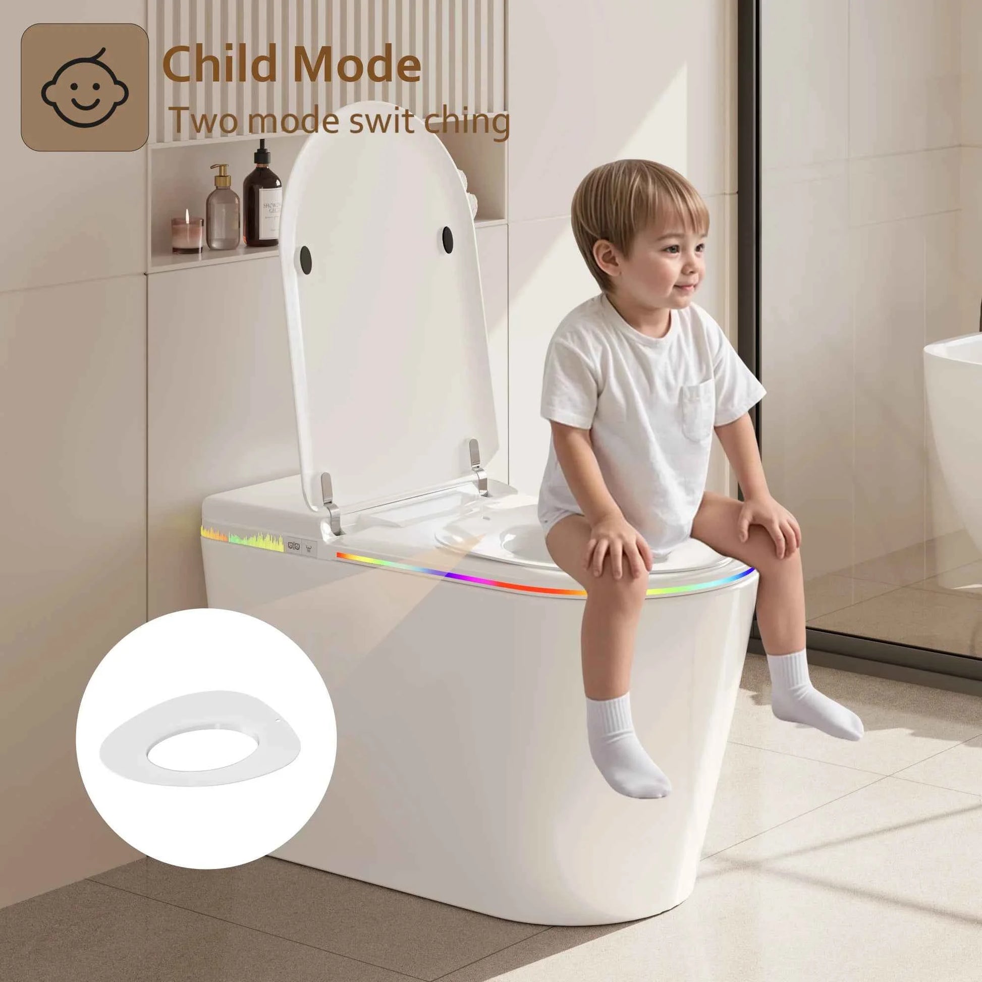 Smart Bidet Toilet Seat Heated Seat Self-Cleaning Nozzle Foam Shield Automatic Lid LED Display Remote Control for Kids Adults