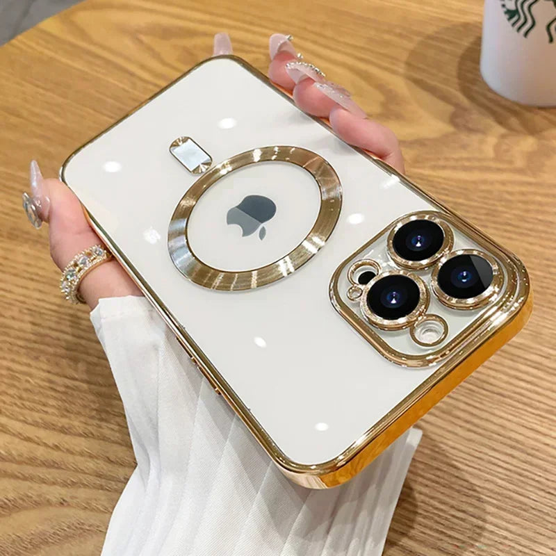 Luxury Plating Wireless Charging Case For Magsafe For iPhone 16 15 14 13 12 11 Pro Max Plus Magnetic Cover With Lens Protector