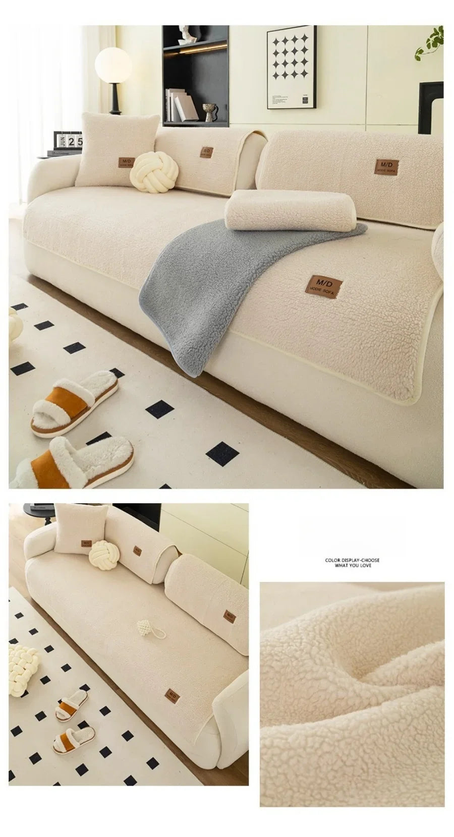 Lamb Plush Sofa Cushion in Autumn and Winter Thickened Warm Seat Cushion with High-end Sense and Anti-slip