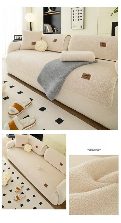 Lamb Plush Sofa Cushion in Autumn and Winter Thickened Warm Seat Cushion with High-end Sense and Anti-slip