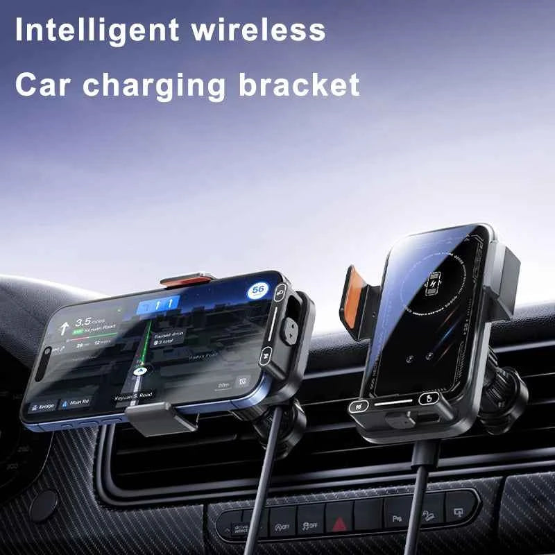 Black 15W Wireless Car Charger With IR Sensor One Touch Rotation Vent Mount