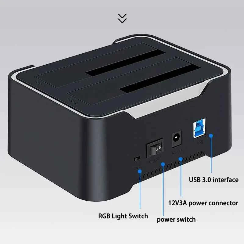2.5 3.5 Inch Dual Disk SATA Hard Drive Dock USB3 RGB Lights USB C 3.1 12V 3A