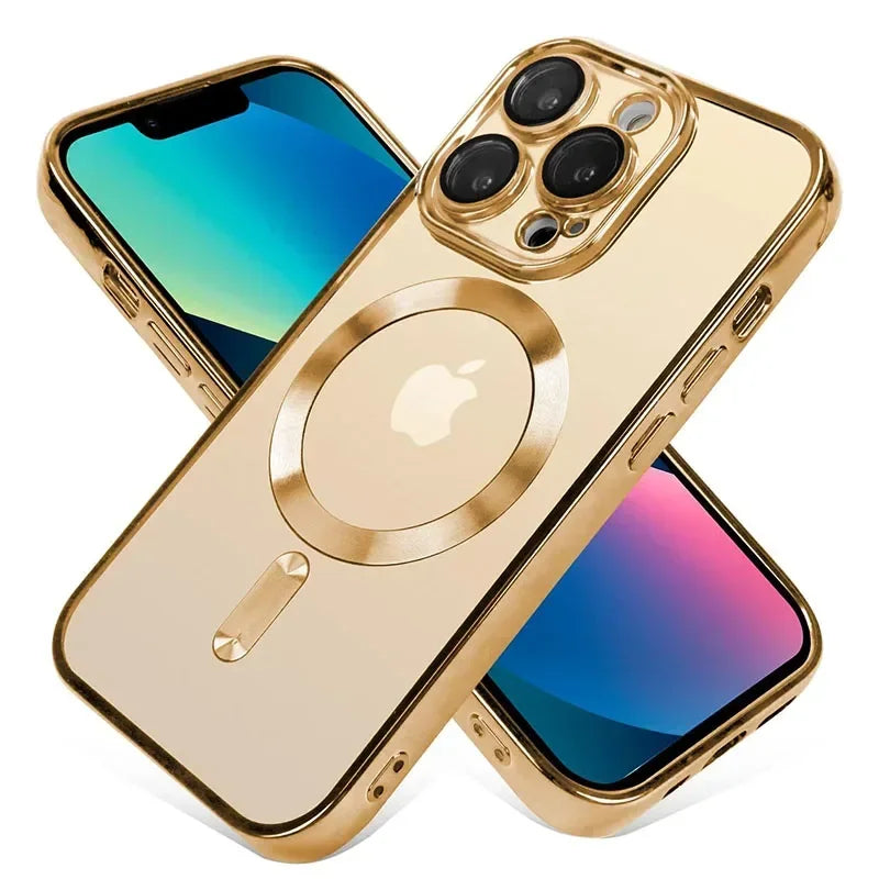 Clear Plating  Magnetic Case For iphone 17 16 15 14 13 12 11 Pro Max Plus Lens Protection For Magsafe Wireless Charge Case Cover