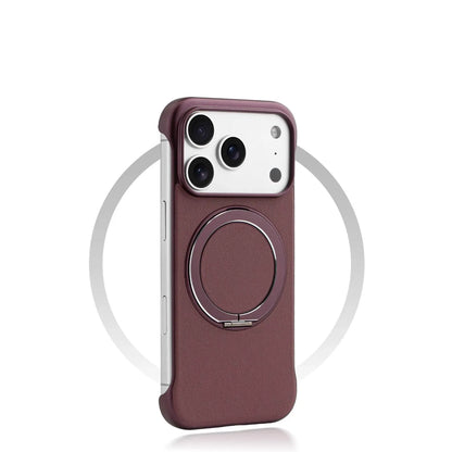 Borderless Leather Ring Holder Bracket Phone Case For iPhone 17 Air 16 15 14 13 12 11 Pro Max Plus Magnetic Magsafe Hard Cover