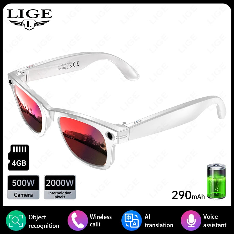 New AI 5MP Camera Smart Glasses 290mAh Waterproof Voice Call Music Bluetooth Smart Sunglasses Video Record Translation Glasees