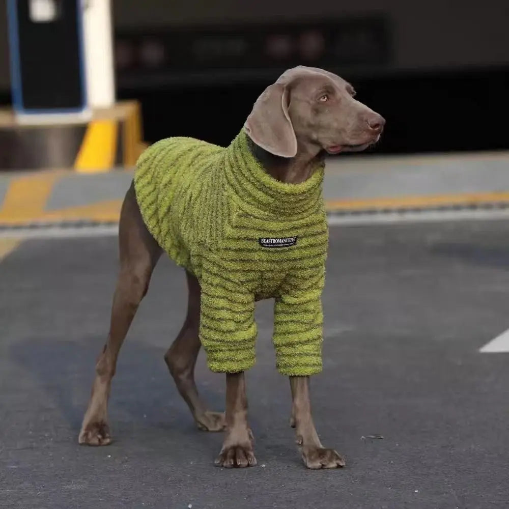 Fashion Polyester Stripe Fleece Dog Pullover Thickened Winter Warm Dog Sweater Dog Turtleneck Sweatshirt Medium Large Dogs