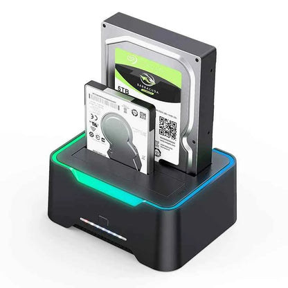 2.5 3.5 Inch Dual Disk SATA Hard Drive Dock USB3 RGB Lights USB C 3.1 12V 3A