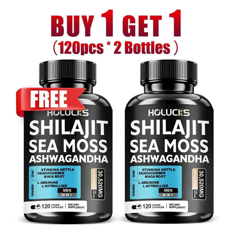 Pure Shilajit and Sea Moss Supplement Boosting Testosterone Energy and Stamina