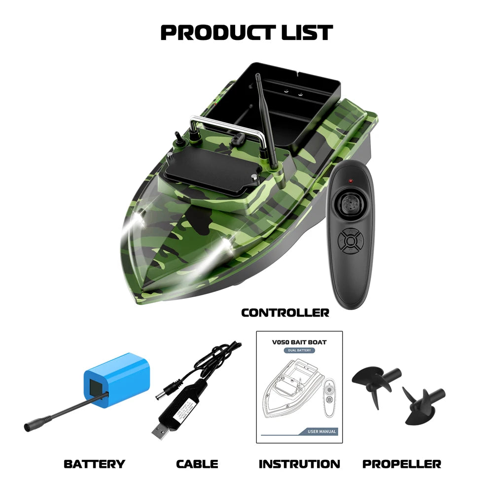 V050 Green Fishing Bait Boat 500m Remote Control Dual Motor Fish Finder