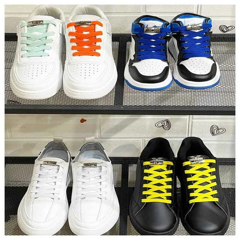 Press Lock Elastic Shoelaces 8mm Flat No Tie For Shoes Kids Adults