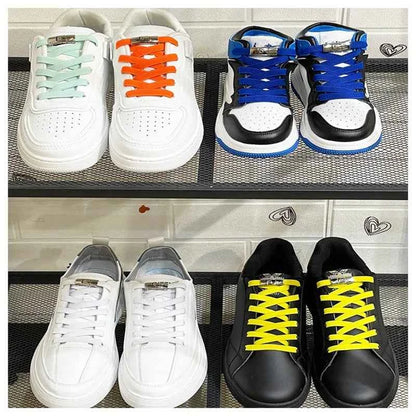 Press Lock Elastic Shoelaces 8mm Flat No Tie For Shoes Kids Adults