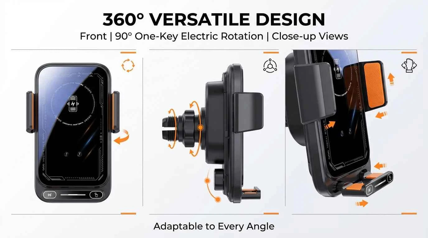 15W Wireless And Wired Car Charger Holder Qi Certified With Auto Sensing Release