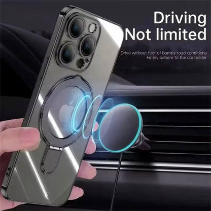 Luxury For Magsafe Bracket Case For iPhone 16 15 14 13 12 11 17 Pro Max 15 Plus Magnetic Ring Stand Holder Clear Acrylic Cover