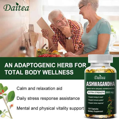 Daitea Organic Ashwagandha Capsules 2000mg Mood Sleep Energy Support Antioxidant