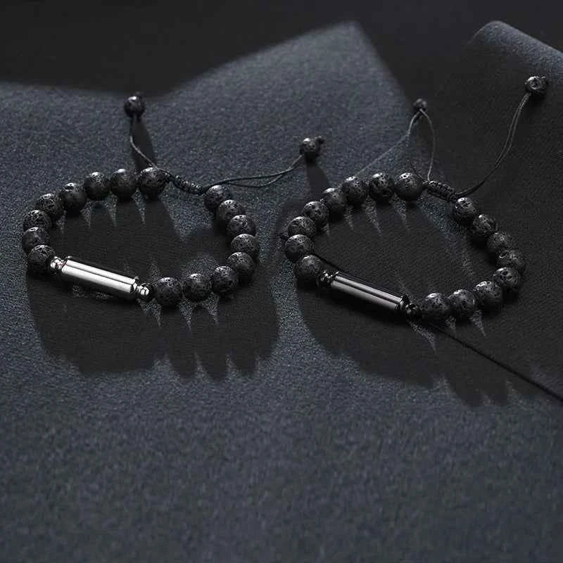 Mens Lava Stone Urn Bracelet for Ashes Cremation Keepsake Memorial Jewelry