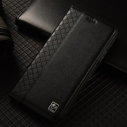 For OnePlus Nord 5 CE5 5G Flip Case Grid Pattern Magnetic Cover Luxury Cowhide Genuine Leather Card Pocket Wallet Cases Covers