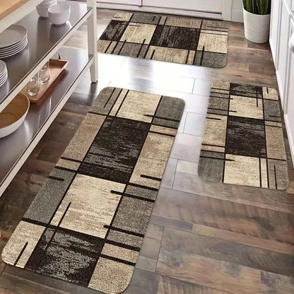 Modern Brown Geometric Kitchen Mat Decor Non-Slip Hallway Balcony Laundry Room Rugs Bathroom Foot Pad Bedroom Door Mat Decor