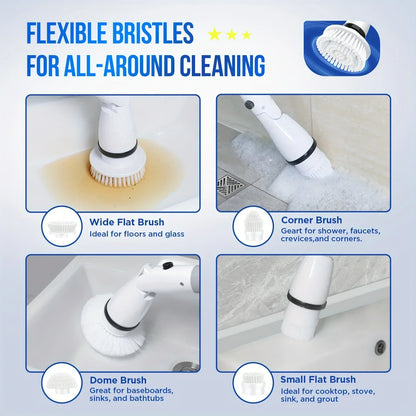 Electric Spin Scrubber - Cordless Cleaning Brush with 4 Heads and Extended Handle for Bathroom, Kitchen and More