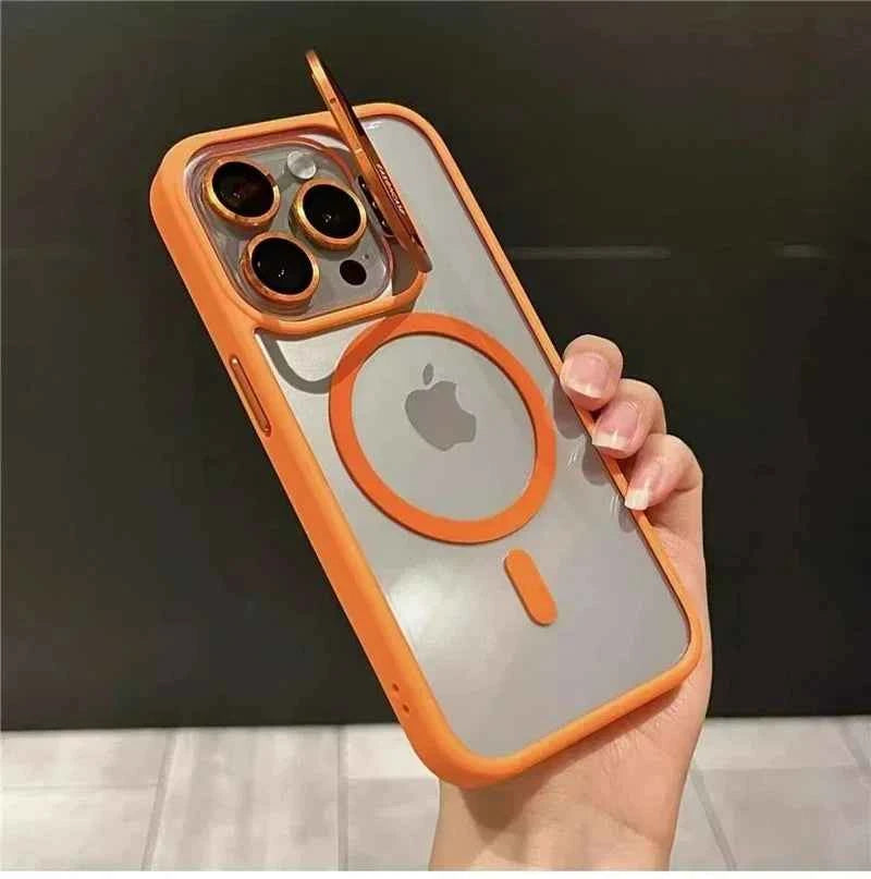 Luxury Magnetic Shockproof Phone Case For iPhone 11 12 13 14 15 16 Pro Max Plus Magsafe Glass Lens Stand Protection Back Cover