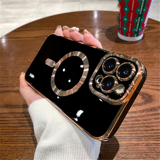 Luxury Plating Solid Color Magnetic Wireless Charge Case For iPhone 11 12 13 14 15 16 17 Air Pro Max Plus Shockproof Soft Cover