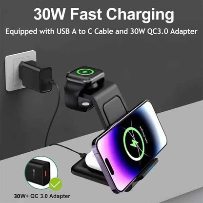 Desktop Universal 3 in 1 Wireless Charger 30W Fast Charger for iPhone