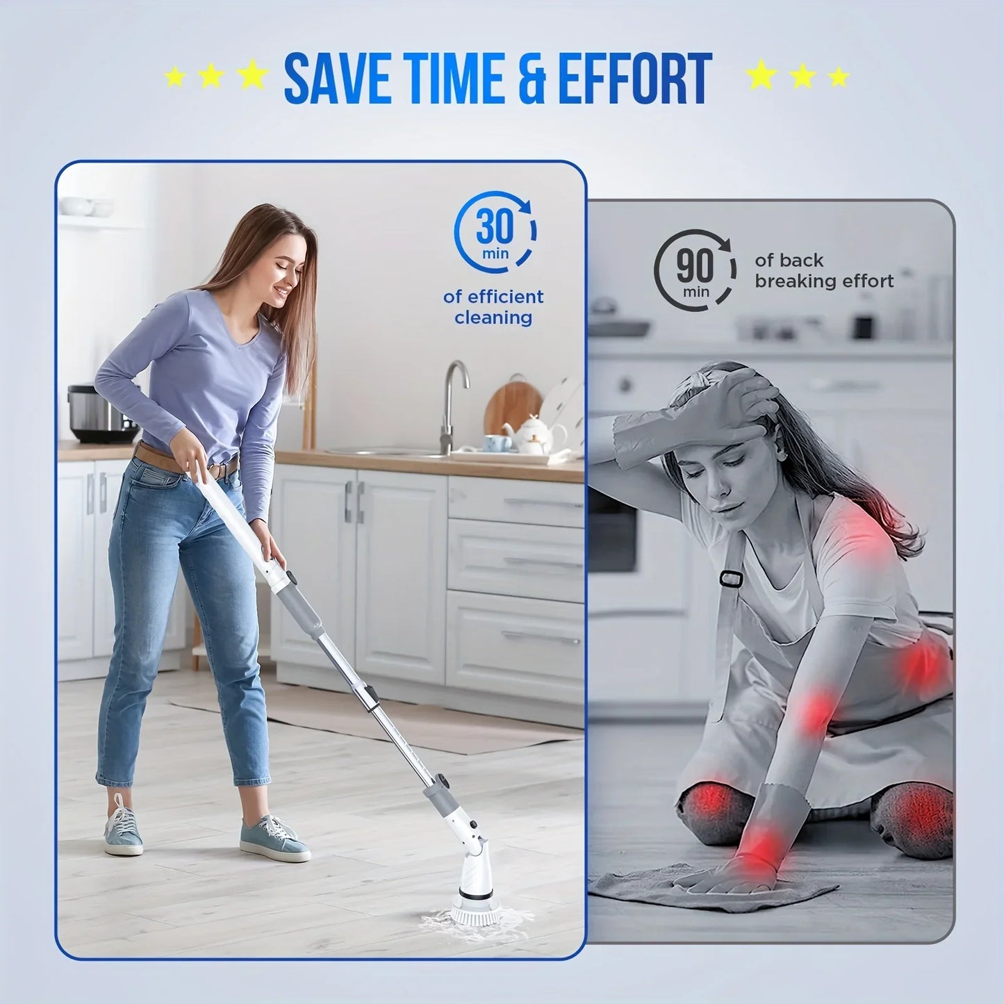 Electric Spin Scrubber - Cordless Cleaning Brush with 4 Heads and Extended Handle for Bathroom, Kitchen and More