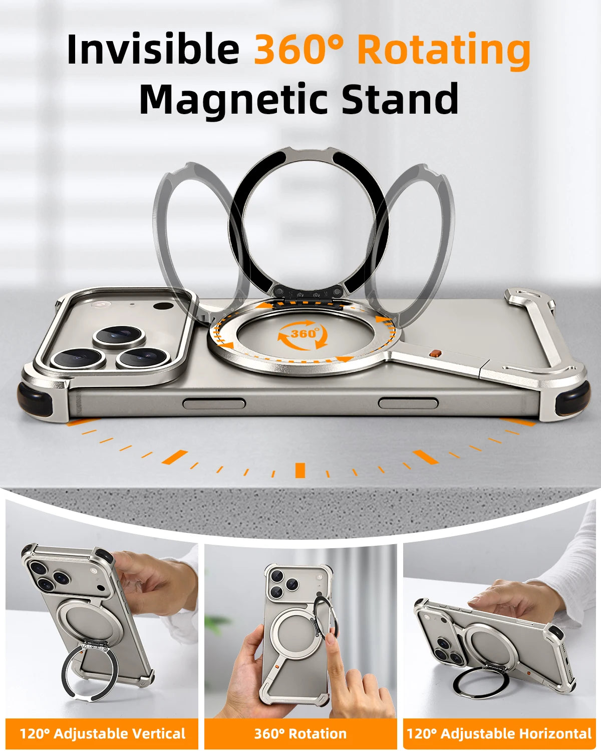 Eary Z Case for iPhone 17 Pro Max Air Phone Case Frameless with 360°Rotation Magnetic Stand Magsafe Shockproof Protective Cover