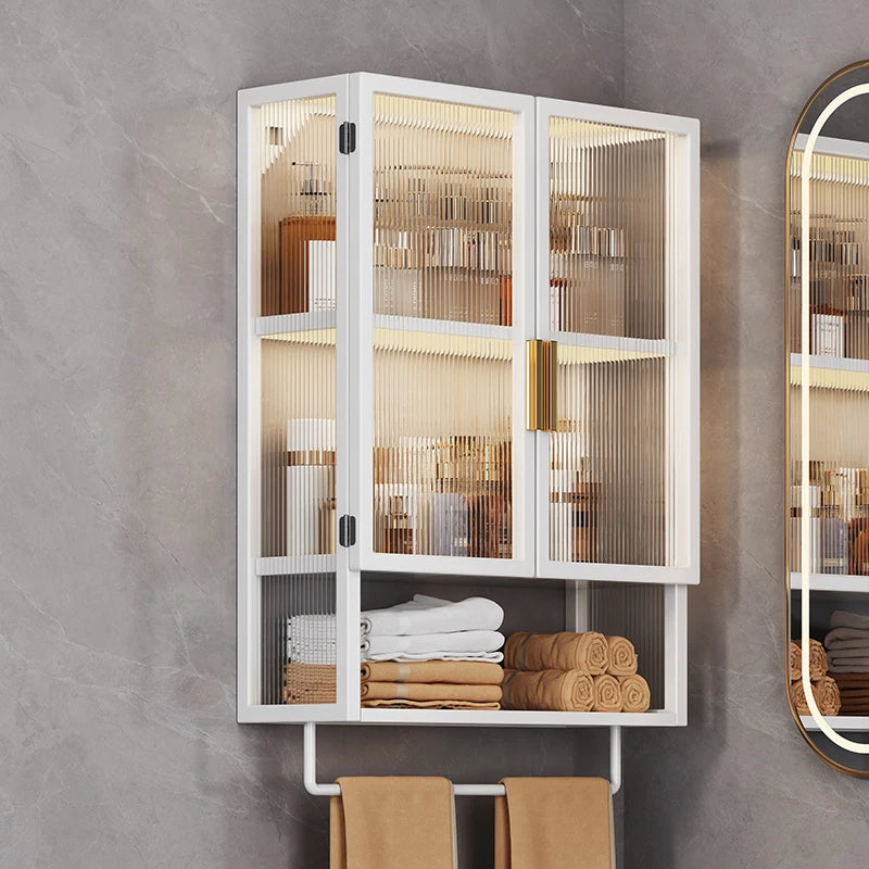 PP+PS Bathroom Storage Rack Wall Mounted Cream Style Towel Holder  Dustproof Toilet Organizer  Cosmetic Counter Shelf