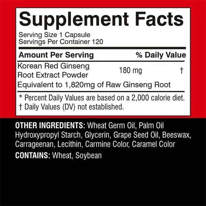 Korean Red Ginseng Supplement 120 Capsules for Energy and Stress Relief