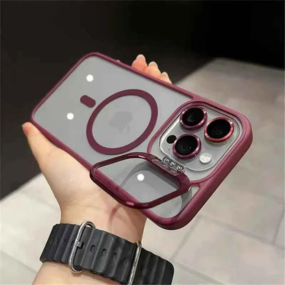 Luxury Magnetic Shockproof Phone Case For iPhone 11 12 13 14 15 16 Pro Max Plus Magsafe Glass Lens Stand Protection Back Cover
