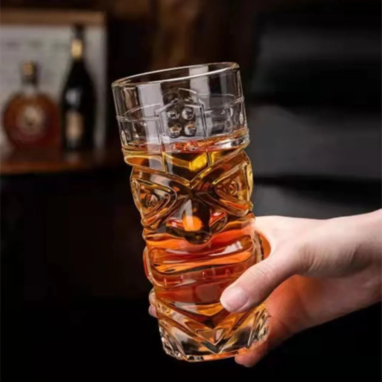 1PC Crystal Glass Large Bar Tiki Cup Tiki Cup Hawaii Cocktail Cup Ghost Face Cup High Beauty Creation Water Cup