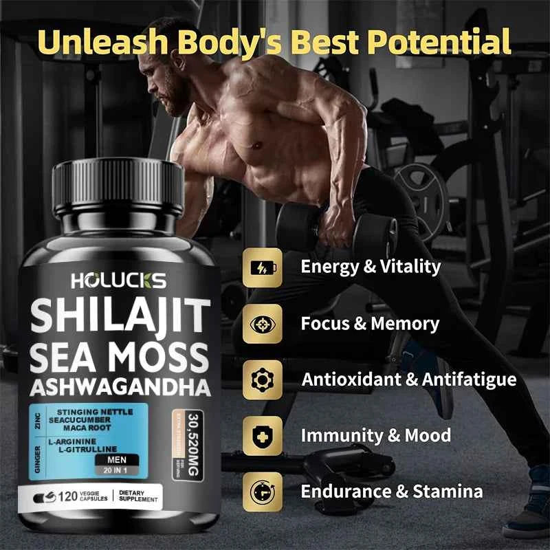 Sea Moss Shilajit Ashwagandha Capsules For Energy Immune Support Daily Wellness