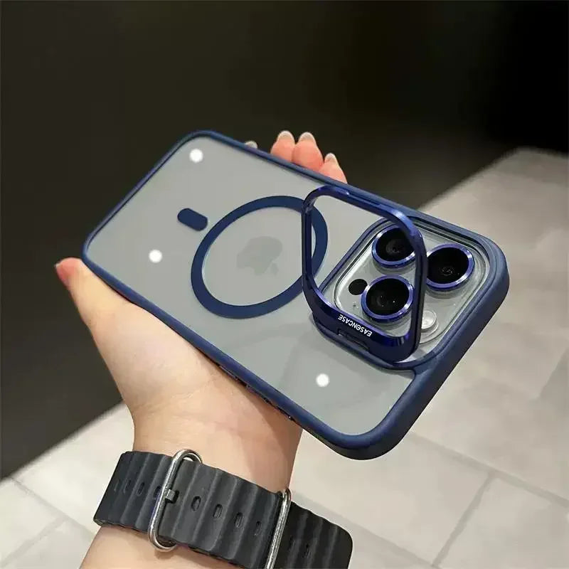 Luxury Magnetic Shockproof Phone Case For iPhone 16 15 14 13 12 11 17 Pro Max For Magsafe Funda Stand Glass Lens Protector Cover