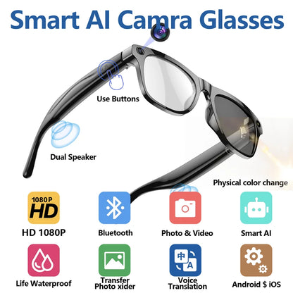 For Xiaomi 4K AI Smart Glasses Chat GPT HD Camera Bluetooth Call Voice Assistant Music Player Translate Photochromic Glasses