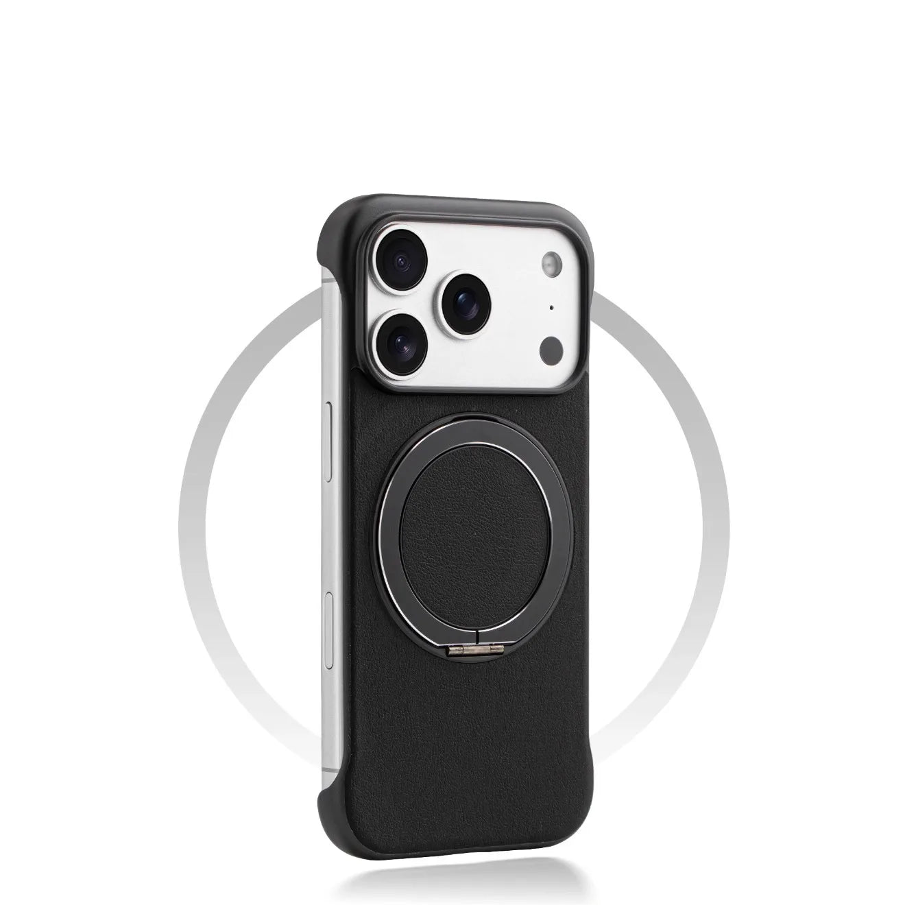 Borderless Leather Ring Holder Bracket Phone Case For iPhone 17 Air 16 15 14 13 12 11 Pro Max Plus Magnetic Magsafe Hard Cover
