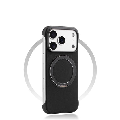 Borderless Leather Ring Holder Bracket Phone Case For iPhone 17 Air 16 15 14 13 12 11 Pro Max Plus Magnetic Magsafe Hard Cover