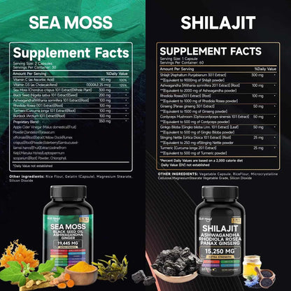Sea Moss And Shilajit Bundle 120 Capsules High Potency Vitality Ginger Vitamin C