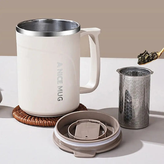 500ml Insulated Coffee Cup Stainless Steel Double-layer Vacuum Water Bottle with Tea Strainer Simple Thermos Cup Outdoor Sports