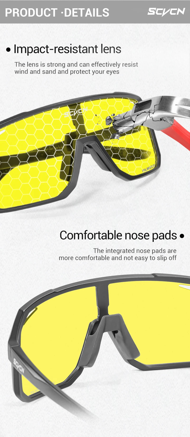 SCVCN Night Vision Glasses Hiking Eyewear Cycling Glasses Driving Eyewear Fashion Polarized Sunglasses Y2K UV400 Mtb Goggles Man