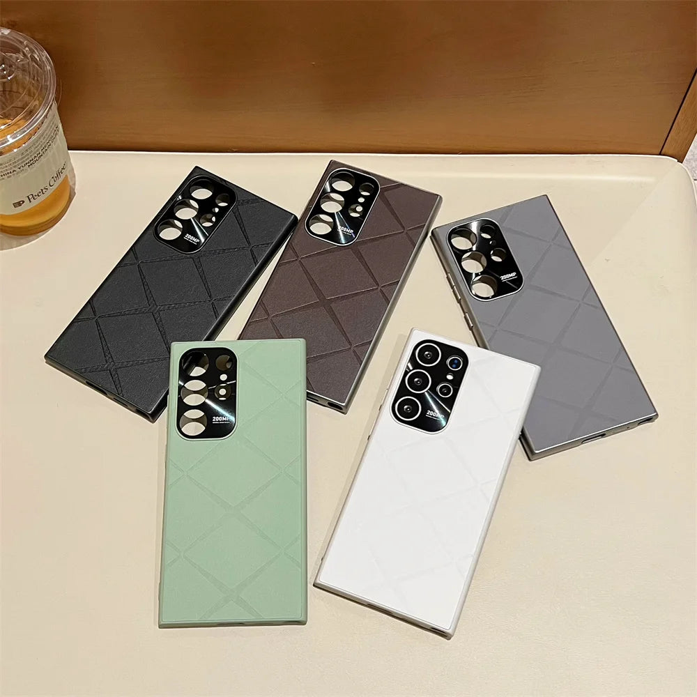 Fashion Business Leather Phone Case For Samsung S24 Plus S24 Ultra Solid Color Cover For Galaxy S22 Ultra S23 Luxury Slim Cases
