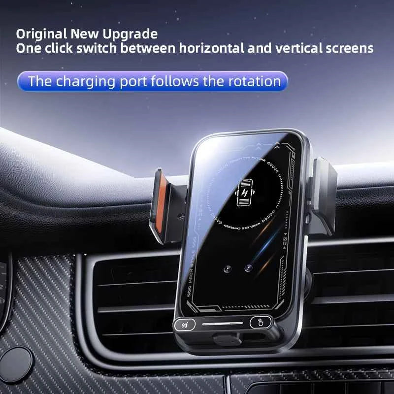 Black 15W Wireless Car Charger With IR Sensor One Touch Rotation Vent Mount