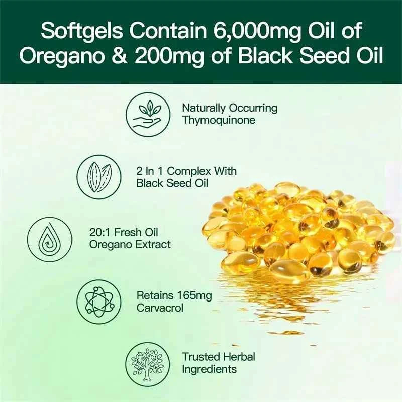 Oregano Oil Softgels With Black Seed Oil For Digestion Immune Support 120 Count