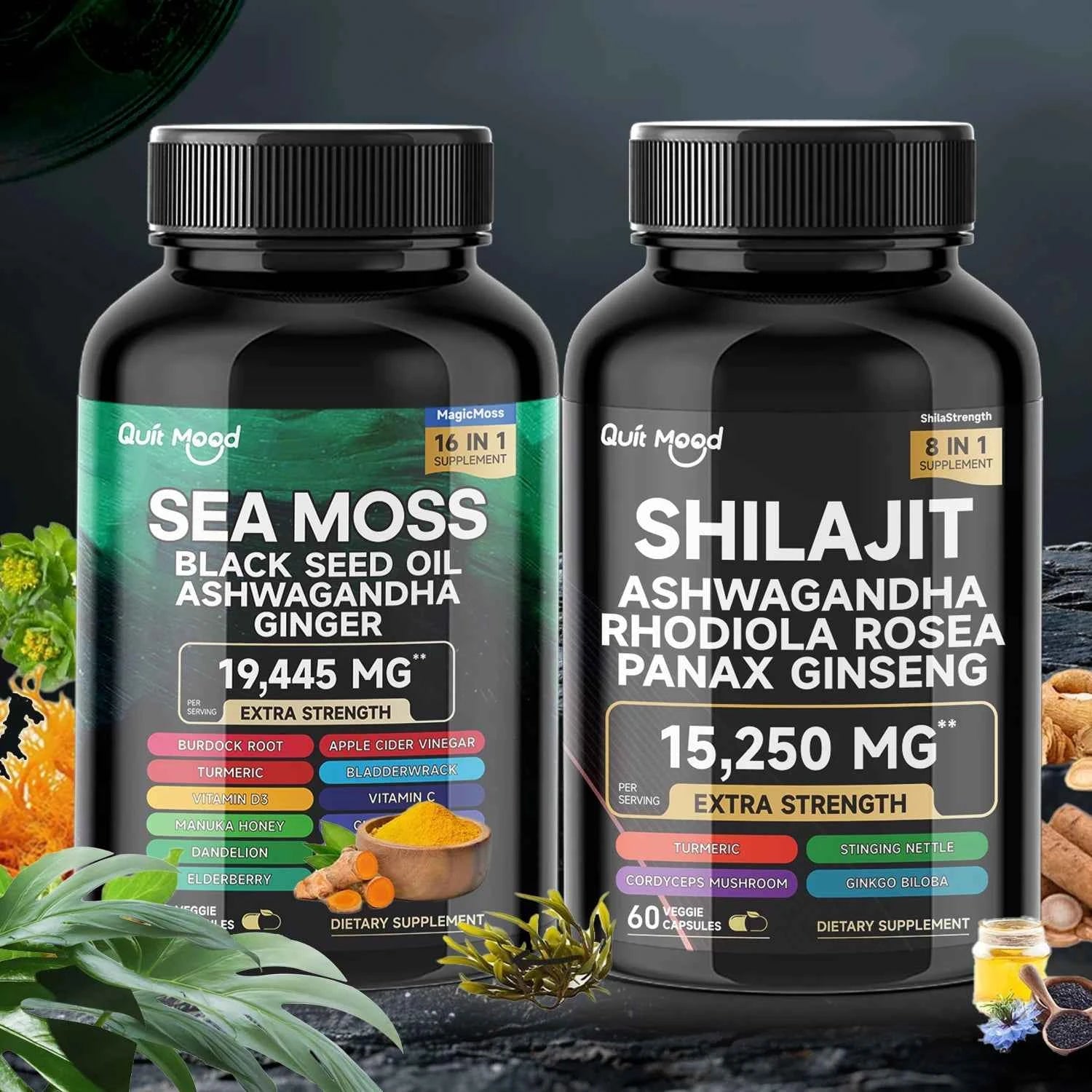 Sea Moss And Shilajit Bundle 120 Capsules High Potency Vitality Ginger Vitamin C