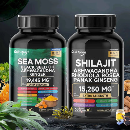Sea Moss And Shilajit Bundle 120 Capsules High Potency Vitality Ginger Vitamin C