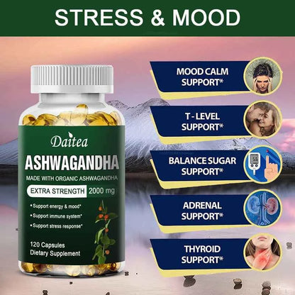 Daitea Organic Ashwagandha Capsules 2000mg Mood Sleep Energy Support Antioxidant