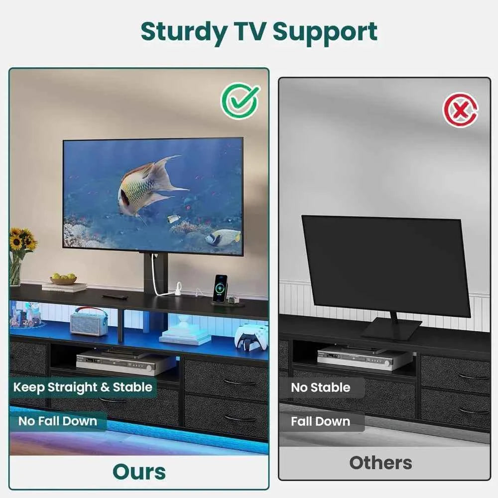 TV Stand with Mount for 32/55/65/70 inch TVs, 51.2 LED TV Stand with Power Outlets & Storage, Entertainment Center with S